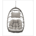 Garden Rattan Egg Swing Chair with Cushion & Headrest Outdoor Folding Egg Hammock Chair Hanging Chair Integrated Seats with Aluminum Frame for Backyard 350LBS Weight Capacity Wood+Light Gray