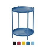 Grand Patio Indoor & Outdoor Side Table 2-Tier Weather-Resistant Steel Round End Table for Porch Poolside Bedroom Living Room Peacock Blue