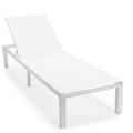 LeisureMod Marlin Patio Chaise Lounge Chair Poolside Outdoor Chaise Lounge Chairs for Patio Lawn and Garden Modern White Aluminum Suntan Chair with Sling Chaise Lounge Chair (White)