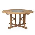 Ash & Ember Grade A Teak 59 Round Dining Table with Granite Lazy Susan Turntable Rotating Tray Serving Plate Slatted Surface with Umbrella Hole