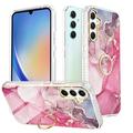 Compatible with Samsung Galaxy A34 5G Case with 360Â° Kickstand Luxury Shiny Soft Silicone Phone Case Anti-Scratch with Diamond Ring Holder Marble for Samsung Galaxy A34 5G Darkpink