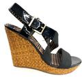 Jessica Simpson Shoes | Jessica Simpson Women Size 10 Black Elastic Wooden Woven High Wedge Sandal Shoe | Color: Black/Brown | Size: 10