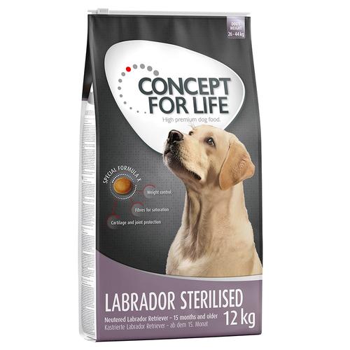 10+2kg gratis! 12kg Labrador Sterilised Concept for Life Hundefutter trocken