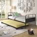 Twin Size Metal Daybed Platform Bed Frame with Trundle Built-in Casters