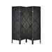 4 Panel Folding Floor Screen with Damask Pattern in Black