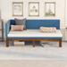 Twin Size Upholstered Daybed, Mid Century Linen Fabric Sofa Bed with A Backrest & Armrests, Wood Daybed Frame with Cushion