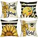 Spring Bumble Bee Sunflower Decorative Throw Pillow Covers 18x18inch Summer Farmhouse Black White Stripe Porch Patio Home Decor Yellow Buffalo Plaid Check Quote Outdoor Couch Cushion Case