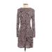 H&M Casual Dress - Sheath Crew Neck Long sleeves: Purple Animal Print Dresses - Women's Size 4 - Print Wash