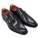 Men's Retro Italian Style Loafers Genuine Leather Monk Shoes Buckle Strap Slip-on Loafer Office Party Dress Shoes,Black-42