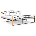 Susany Bed Frame Platform Bed Metal Slat Support Bed Bedroom Furniture Black Metal and Solid Oak Wood 180x200 cm Style 3