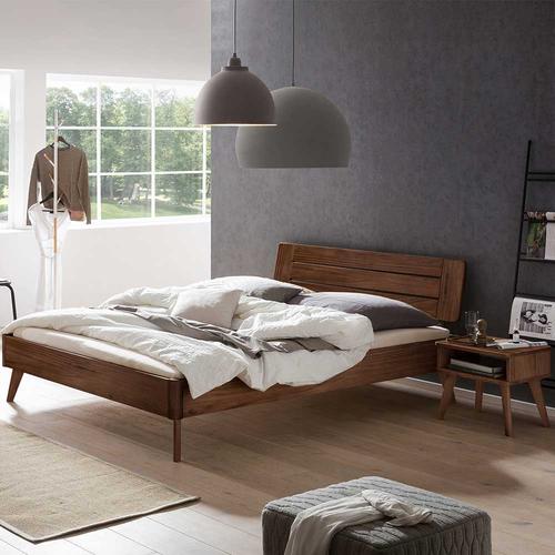 Nussbaumholz Bett 140×200 cm in modernem Design auch mit Nachtkommode