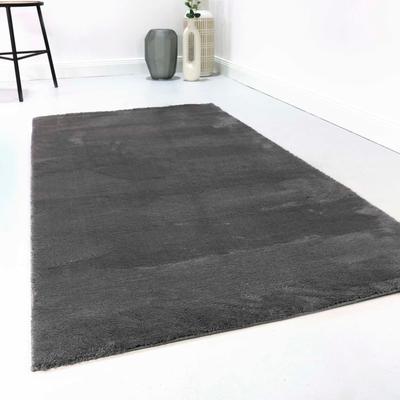 Teppich HOMIE LIVING "Lago", grau (anthrazit), B:160cm H:19mm L:225cm, Polyester, Teppiche, Kurzflor, Uni Farben, ideal im Wohnzimmer & Schlafzimmer Image