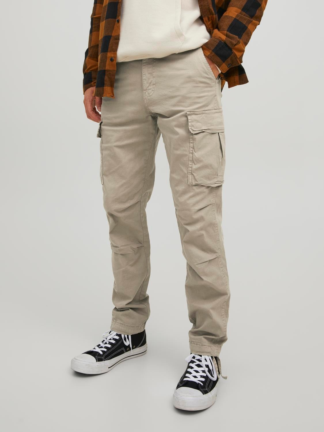 Cargohose JACK & JONES "STACE TUCKER", Herren, Gr. 31, Länge 30, beige (dune), Web, Obermaterial: 97% Baumwolle, 3% Elasthan, unifarben, normal normal, Hosen Cargohose