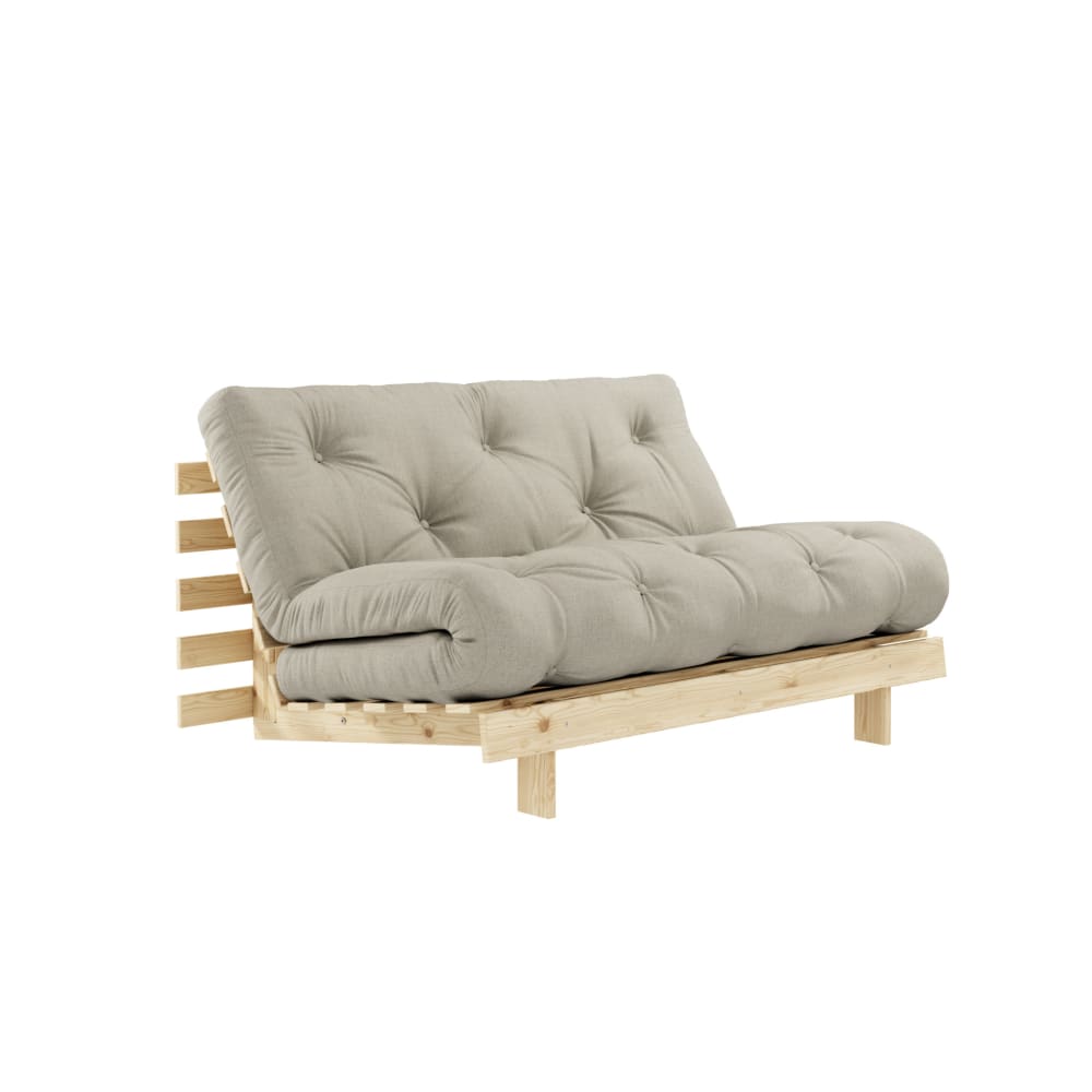 Canapé convertible en pin massif avec futon coloris lin 140x200