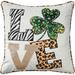Mina Victory Holiday Pillows Shamrock Love Leopar 16" x 16" Multicolor Indoor Throw Pillow