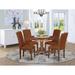 East West Furniture Dinette Set- a Dining Table with Pedestal and Brown Pu Leather Upholstered Chairs, Mahogany (Pieces Options)