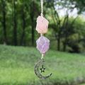 Natural Fluorite Crystal Pendant Healing Gemstone Wand Reiki Wrap Braid Yoga Macrame for Car Pendants and Room Decoration(Stars and Tree)