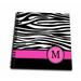 3dRose Letter M monogrammed black and white zebra stripes animal print with hot pink personalized initial - Memory Book 12 by 12-inch