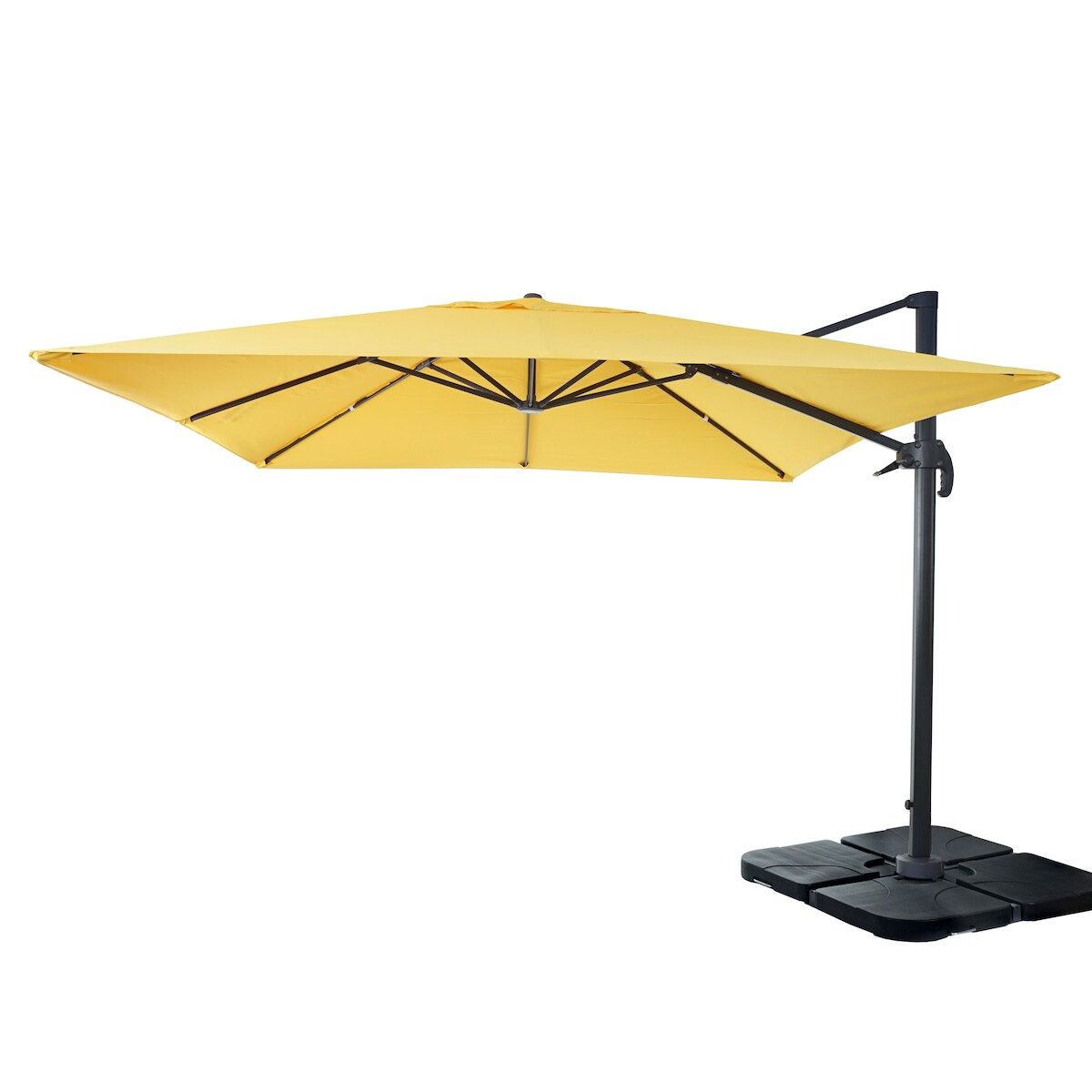 Mendler Gastronomie-Ampelschirm HWC-A96, Sonnenschirm 3x3m (Ø4,24m) Polyester Alu/Stahl 23kg ~ gelb mit Ständer Image