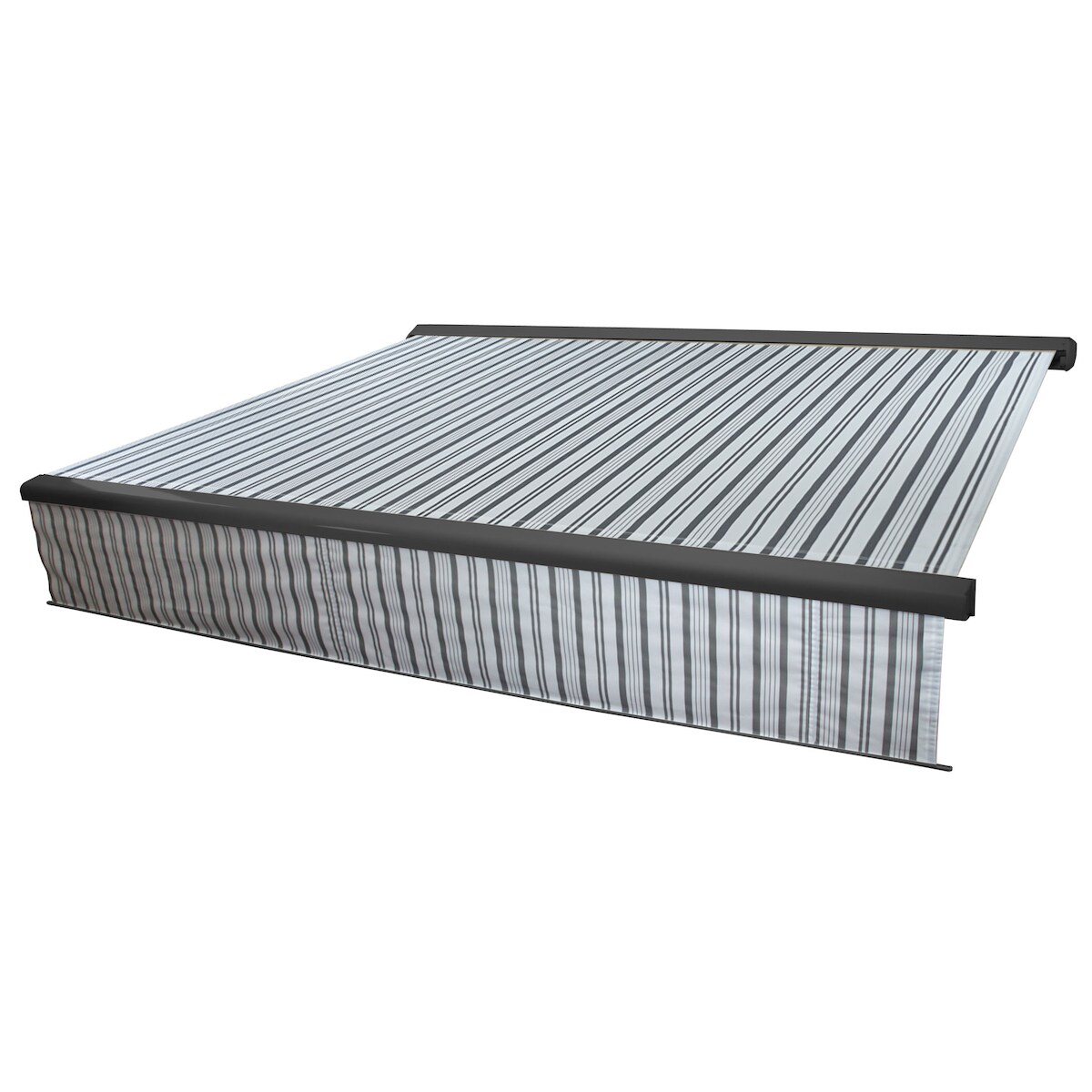Mendler Elektrische Vollkassetten-Markise T124, 5x3m ausfahrbarer Volant ~ Polyester Grau/Weiß, anthrazit Image