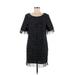 Cupcakes & Cashmere Casual Dress - Shift Scoop Neck Short sleeves: Black Print Dresses - Women's Size Medium