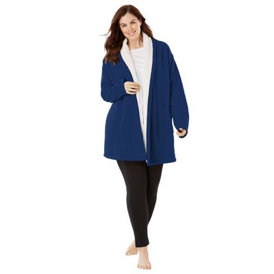 Plus Size Women's Sherpa Lined Collar Microfleece Bed Jacket by Dreams & Co. in Evening Blue (Size 1X) Robe