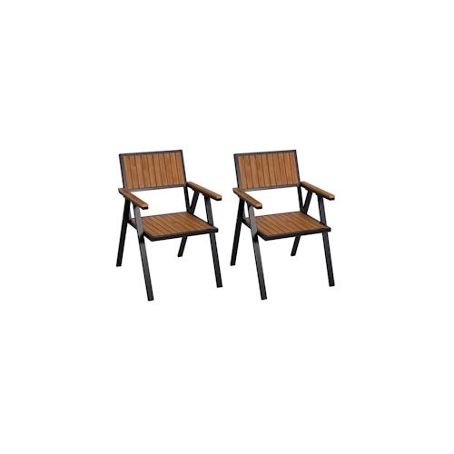 2er-Set Gartenstuhl HWC-J95, Balkonstuhl Stuhl, Outdoor-Beschichtung, Aluminium Polywood ~ Gestell schwarz, teak