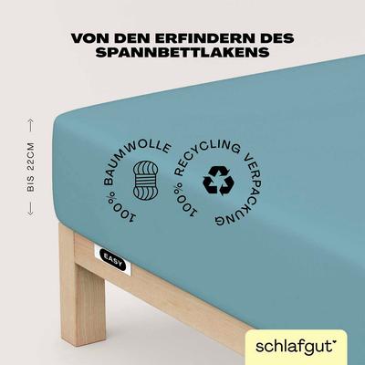 Spannbettlaken SCHLAFGUT "EASY aus 100% Baumwolle, weich & saugfähig, Marken-Bettlaken", blau (petrol mid), B:180-200cm L:200cm, Jersey, Obermaterial: 100% Baumwolle, Laken, für Matratzen bis 22 cm Höhe, in 90x200, 140x200 oder 180x200 cm Image