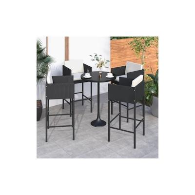 vidaXL Barhocker 4 Stk. mit Kissen Schwarz Poly Rattan