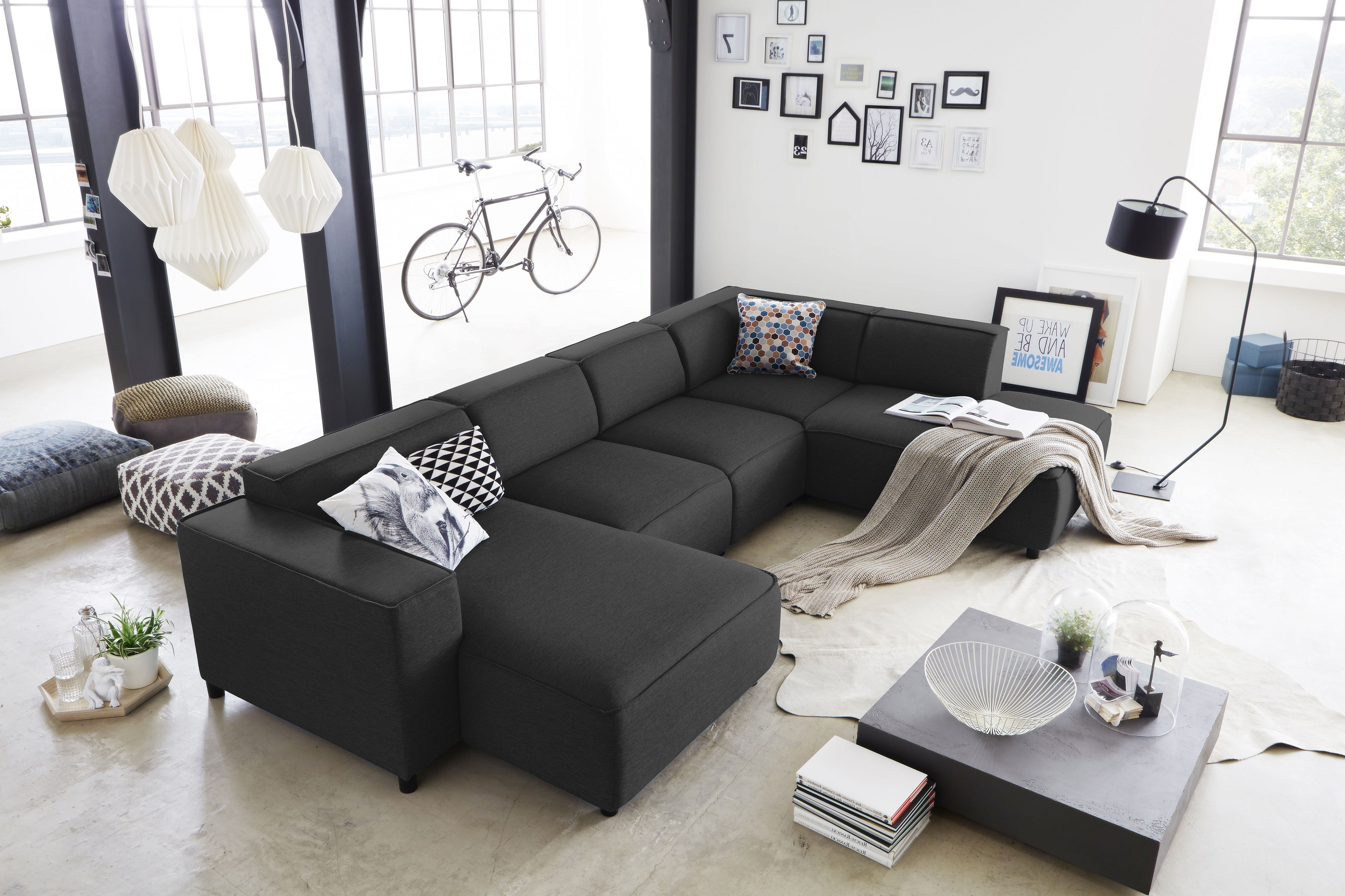 Wohnlandschaft "Bulky U-Form", grau (anthrazit), B:324cm T:195cm, ATLANTIC HOME COLLECTION, Sofas, Wohnlandschaft, in U-Form und XXL Sitzfläche, modular aufgebaut