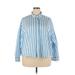 Old Navy Long Sleeve Button Down Shirt: Blue Stripes Tops - Women's Size 2X-Large