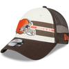 Men's New Era Cream/Brown Cleveland Browns Team Stripe Trucker 9FORTY Snapback Hat
