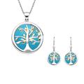 Sterling Silver Yellow Gold Plate Turquoise Medium Round Tree of Life Two Piece Set