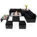 Costway 9 Pieces Outdoor Wicker Sectional with 35 Inch Gas Fire Pit Table-Black