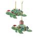 Whimsical Green Sea Turtles in Santa Hats Christmas Holiday Ornaments Set of 2