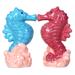 Kissing Pink and Blue Seahorses in Coral Salt and Pepper Shaker Set - Multi
