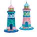 Pink and Blue Ocean Fantasy Lighthouses Christmas Holiday Ornaments Set of 2 - Multi