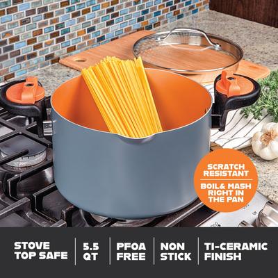 5 Qt Stock Pot Nonstick Pasta Pot Soup Pot withCoating with in Strainer Lid