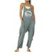 JWZUY Women s Summer Casual Jumpsuits V Neck Sleeveless One Piece Pants Romper with Pockets Gray S