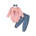 Qtinghua Toddler Baby Girl Clothes Letter Little Girl Print Long Sleeve Romper Floral Pants Headband 3Pcs Set Pink Blue 3-4 Years