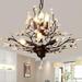 Vintage Crystal Branch Chandeliers with 7-Light Black Flush Mount Pendant Light Farmhouse Hanging Ceiling Lighting Fixtures for Dining Room Living Room Bedroom Restaurant Porch Foyer