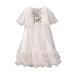 GWAABD Cute Summer Dresses for Teen Girls Pink Chiffon 4 to 13 Years Little Girls Lace Sleeve Princess Dresses Casual Sequin Front Lace Sundress of Casual Skirt 4-5 Years