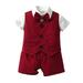 Rovga Boys 2 Piece Outfit Short Sleeve Solid T Shirt Tops Vest Coat Shorts Child Kids Gentleman Outfits Boy Outfits