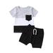 Newborn Baby Boy Summer Clothes Short Sleeve Color Block Front Pocket T-Shirt Top Shorts 2Pcs Casual Outfit