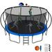 Jump Into Fun 16FT Trampoline for Adults/Kids Trampoline with Enclosure Basketball Hoop Ladder Wind Stakes 1500LBS Capacity for 10 Kids Outdoor Galvanized Full Spray Round Trampoline Blue