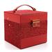 Everly Quinn Jewelry Box Wood/Suede in Red | 5.04 H x 5.12 W x 5.12 D in | Wayfair E201975FFBE14292B1F0FF762E2ACEC1