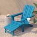 Rosecliff Heights Avir Commercial All-Weather Adirondack Chair w/ Pullout Ottoman & Cupholder, Wood in Blue | 35.75 H x 33.75 W x 47.25 D in | Wayfair