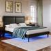 Orren Ellis Ednah Bed Frame Platform Bed w/ Lights Stitched Wood & /Upholstered/Faux leather in Black | 44.69 H x 63.39 W x 83.07 D in | Wayfair