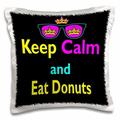 3dRose CMYK Keep Calm Parody Hipster Crown And Sunglasses Keep Calm And Eat Donuts Pillow Case 16 by 16-inch