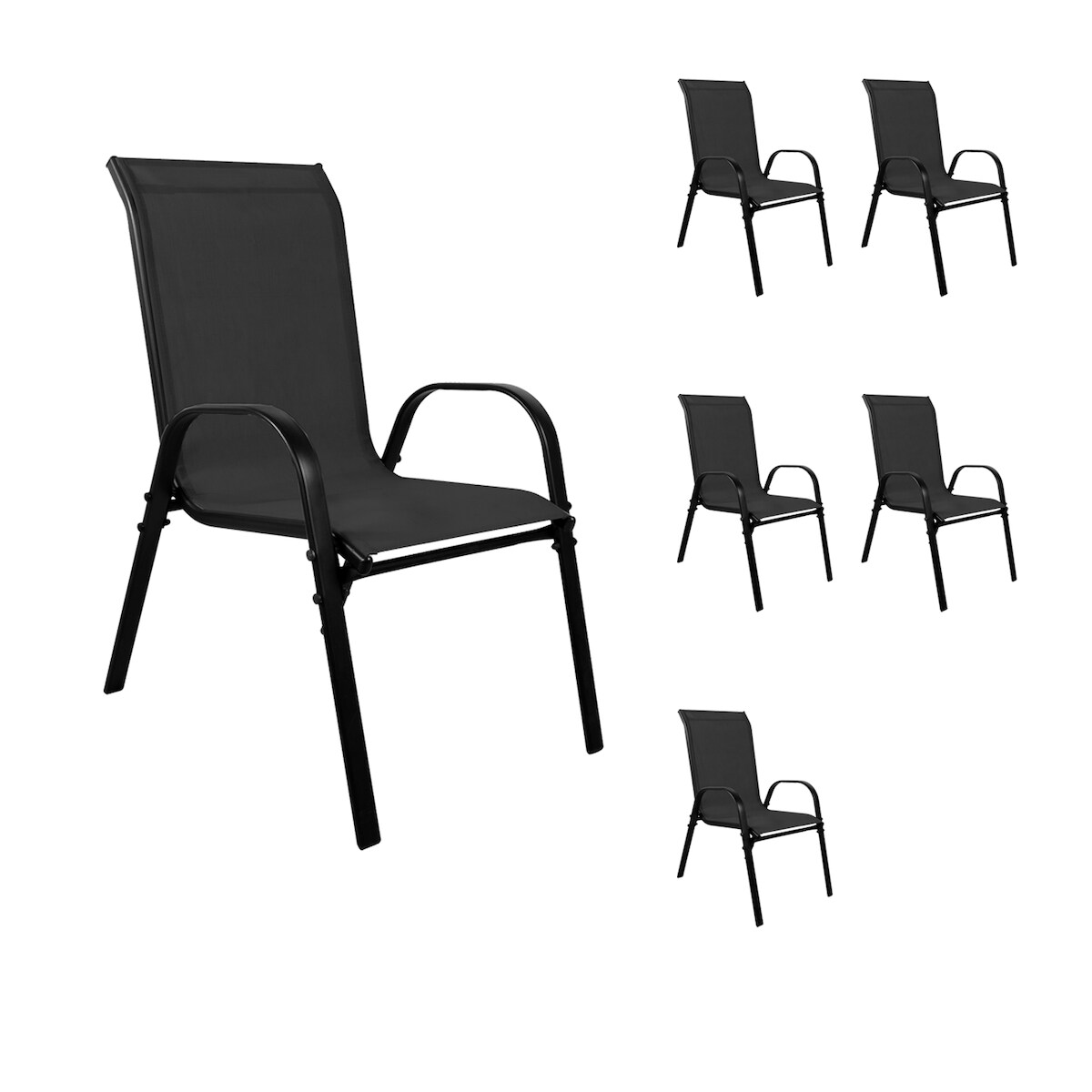 Mojawo 6xOutdoorstuhl Gartenstuhl Stapelstuhl robust Metall Textilen Schwarz Image